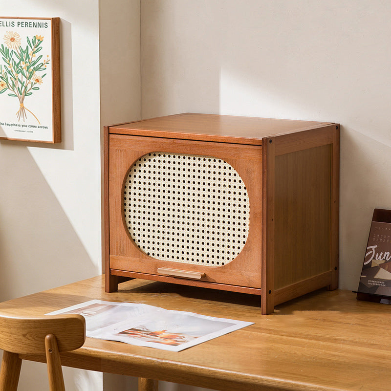 Traditional Chinese Bamboo Plastic Rattan Openwork Square Storage Cabinet 1/2/3/4/5-Storage For Living Room