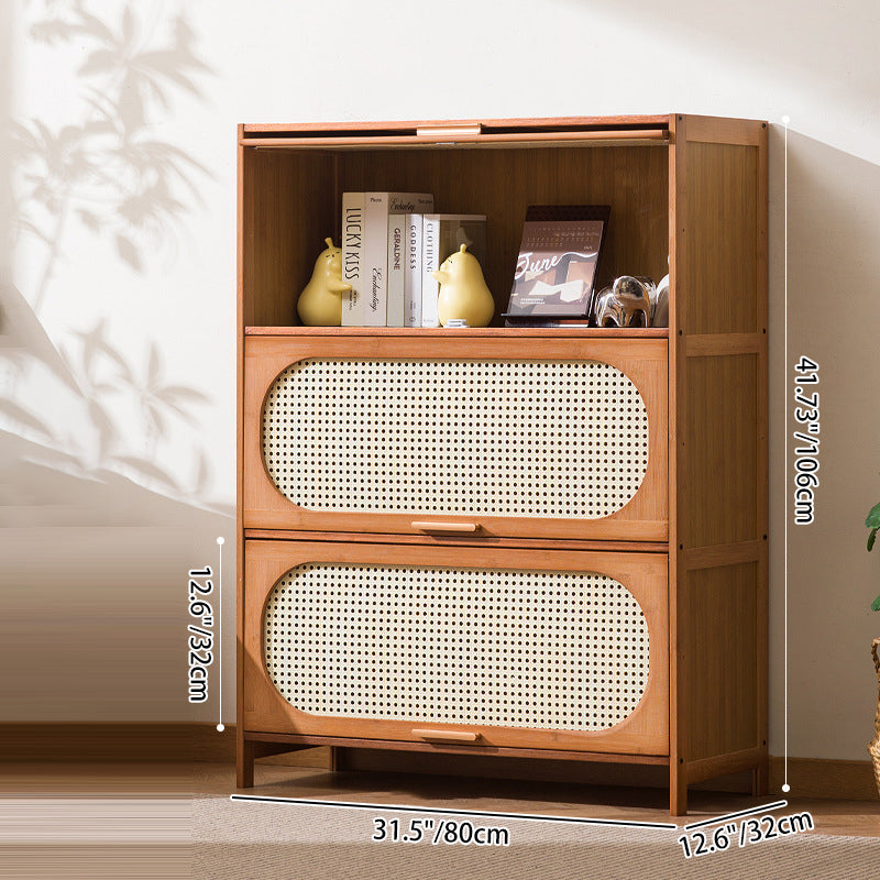 Traditional Chinese Bamboo Plastic Rattan Rectangular Openwork Storage Cabinet 3/4/5-Storages For Living Room