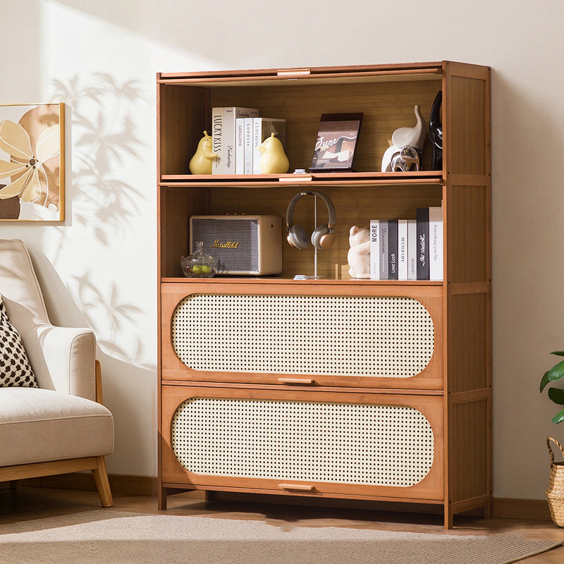Traditional Chinese Bamboo Plastic Rattan Rectangular Openwork Storage Cabinet 3/4/5-Storages For Living Room