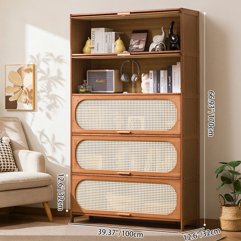 Traditional Chinese Bamboo Plastic Rattan Rectangular Openwork Storage Cabinet 3/4/5-Storages For Living Room