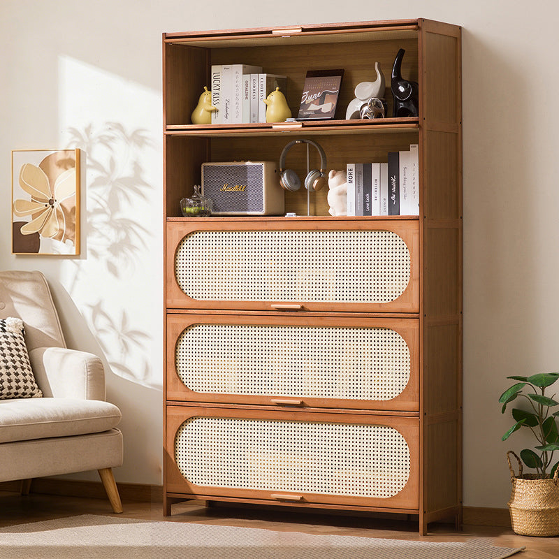 Traditional Chinese Bamboo Plastic Rattan Rectangular Openwork Storage Cabinet 3/4/5-Storages For Living Room