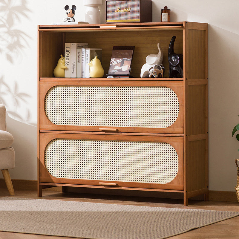 Traditional Chinese Bamboo Plastic Rattan Rectangular Openwork Storage Cabinet 3/4/5-Storages For Living Room