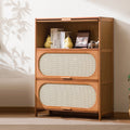 Traditional Chinese Bamboo Plastic Rattan Rectangular Openwork Storage Cabinet 3/4/5-Storages For Living Room
