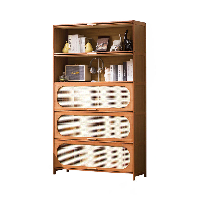 Traditional Chinese Bamboo Plastic Rattan Rectangular Openwork Storage Cabinet 3/4/5-Storages For Living Room