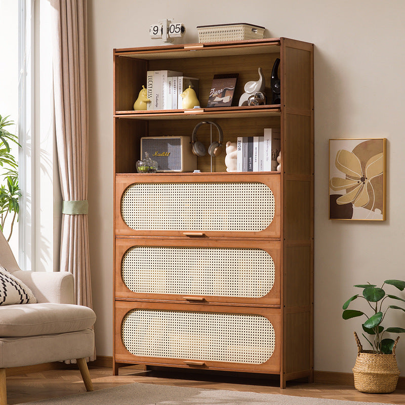 Traditional Chinese Bamboo Plastic Rattan Rectangular Openwork Storage Cabinet 3/4/5-Storages For Living Room