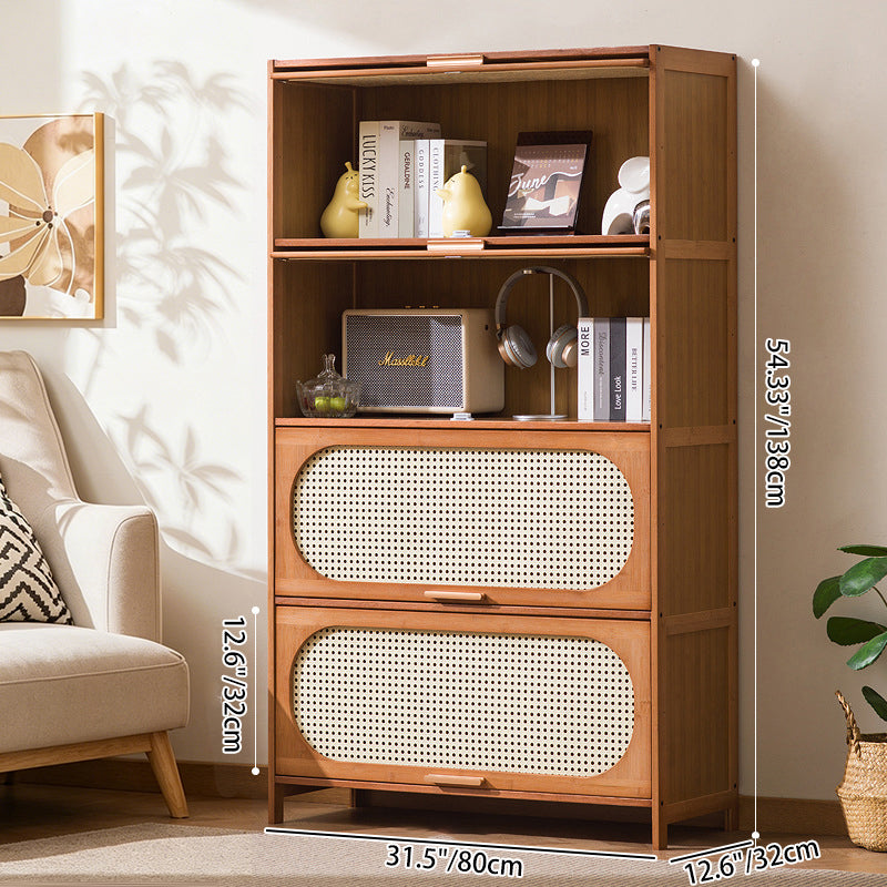 Traditional Chinese Bamboo Plastic Rattan Rectangular Openwork Storage Cabinet 3/4/5-Storages For Living Room
