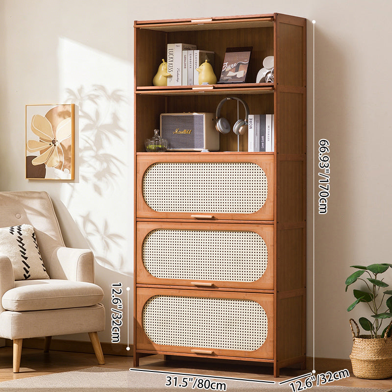 Traditional Chinese Bamboo Plastic Rattan Rectangular Openwork Storage Cabinet 3/4/5-Storages For Living Room