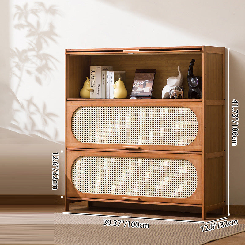 Traditional Chinese Bamboo Plastic Rattan Rectangular Openwork Storage Cabinet 3/4/5-Storages For Living Room