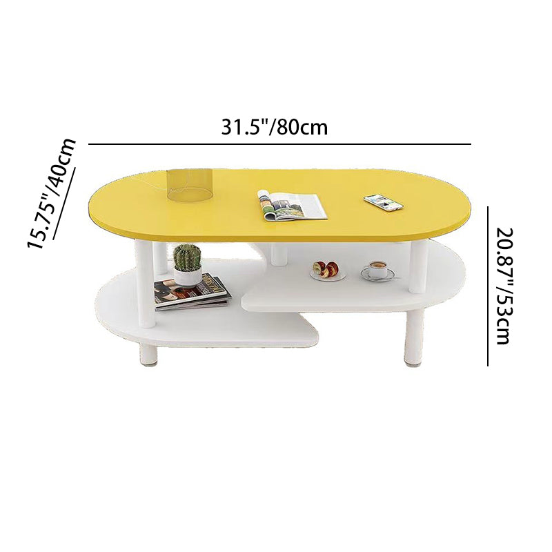 Contemporary Scandinavian Engineered Wood Stainless Steel Curved Oval Coffee Table With 3-Tier For Living Room