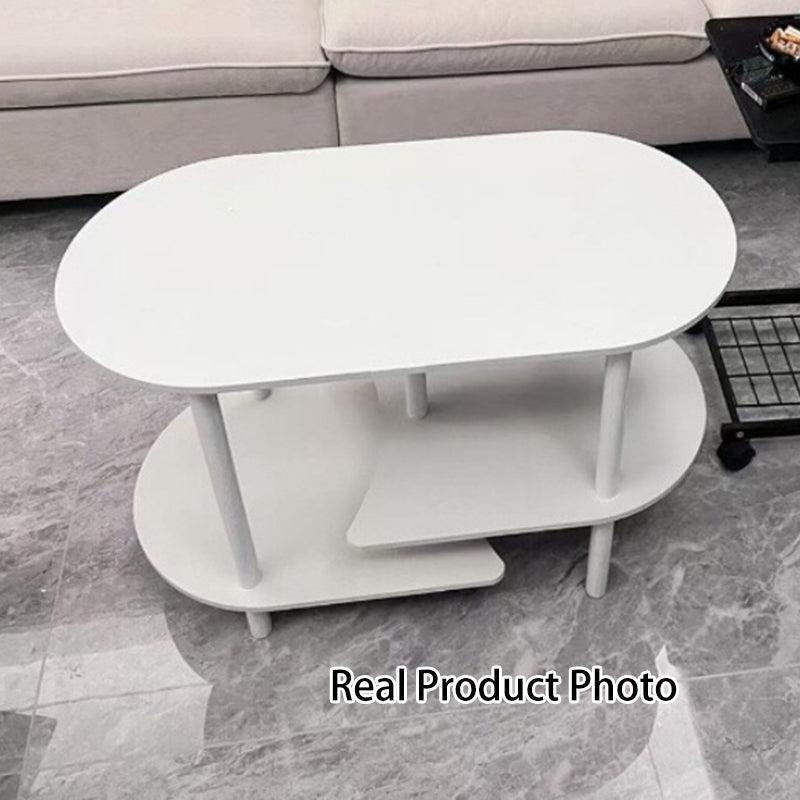 Contemporary Scandinavian Engineered Wood Stainless Steel Curved Oval Coffee Table With 3-Tier For Living Room