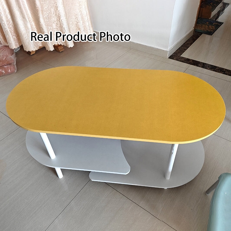 Contemporary Scandinavian Engineered Wood Stainless Steel Curved Oval Coffee Table With 3-Tier For Living Room