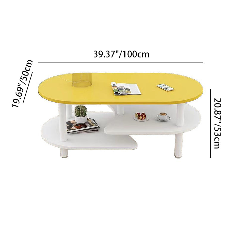 Contemporary Scandinavian Engineered Wood Stainless Steel Curved Oval Coffee Table With 3-Tier For Living Room