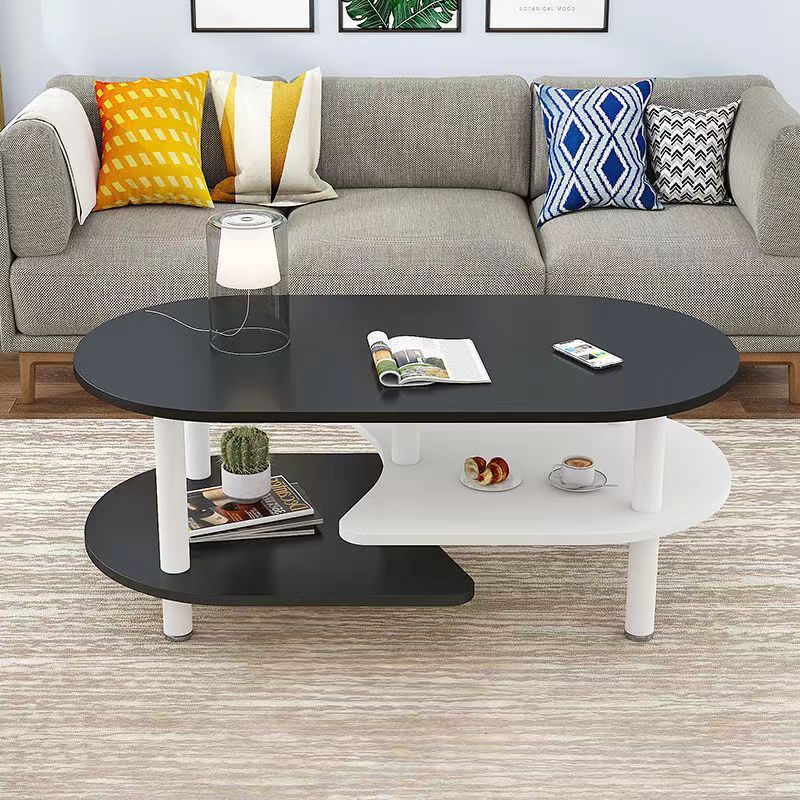 Contemporary Scandinavian Engineered Wood Stainless Steel Curved Oval Coffee Table With 3-Tier For Living Room