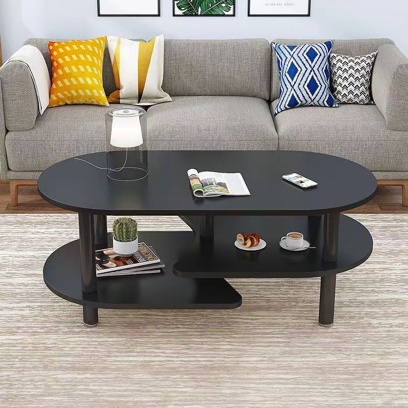 Contemporary Scandinavian Engineered Wood Stainless Steel Curved Oval Coffee Table With 3-Tier For Living Room
