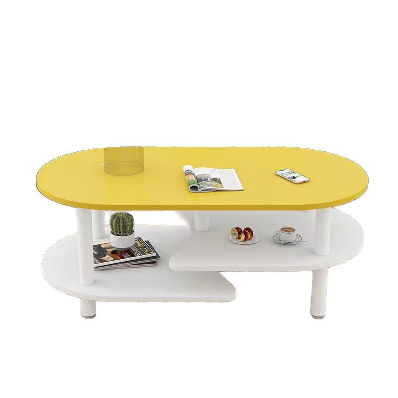 Contemporary Scandinavian Engineered Wood Stainless Steel Curved Oval Coffee Table With 3-Tier For Living Room