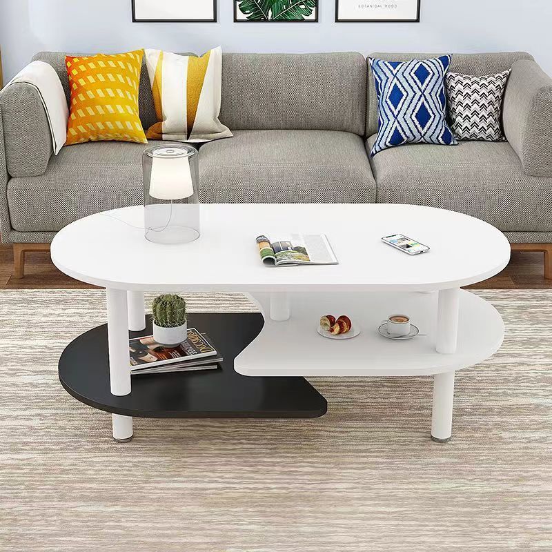 Contemporary Scandinavian Engineered Wood Stainless Steel Curved Oval Coffee Table With 3-Tier For Living Room
