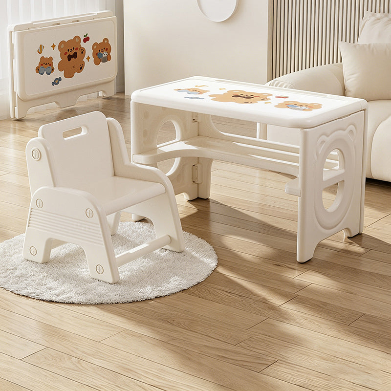 Modern Minimalist PE Foldable Square Kids Study Desk Chair Set 2-Tier Folding Toddler Desk For Living Room