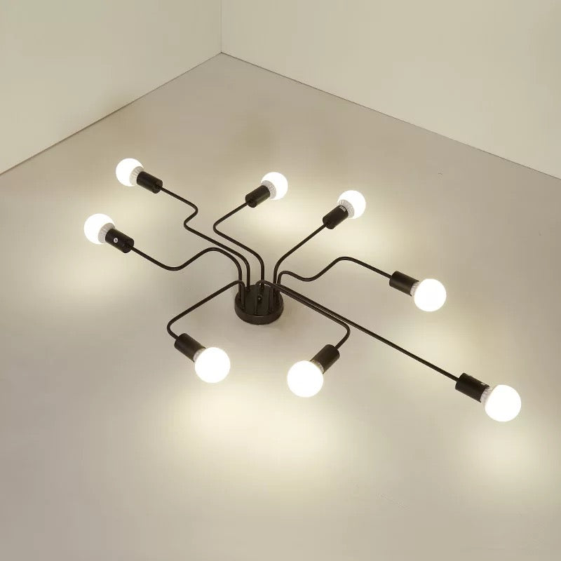 Retro Wrought Iron Multiple Rod Pole Chandelier