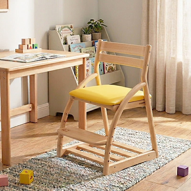 Modern Minimalist Solid Beech Wood Kids Study Chair - Adjustable Height Ergonomic Learning Chair With Footrest & Hidden Gravity Wheels