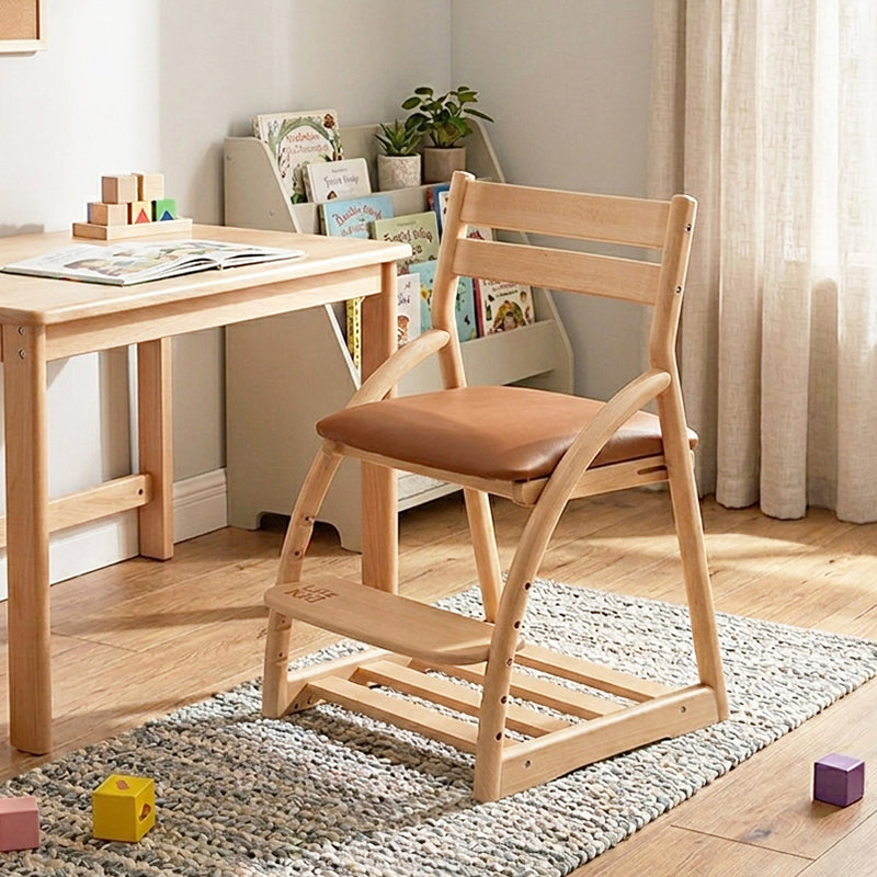 Modern Minimalist Solid Beech Wood Kids Study Chair - Adjustable Height Ergonomic Learning Chair With Footrest & Hidden Gravity Wheels