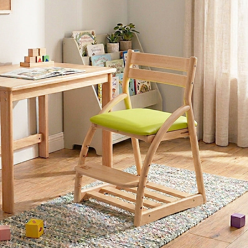 Modern Minimalist Solid Beech Wood Kids Study Chair - Adjustable Height Ergonomic Learning Chair With Footrest & Hidden Gravity Wheels