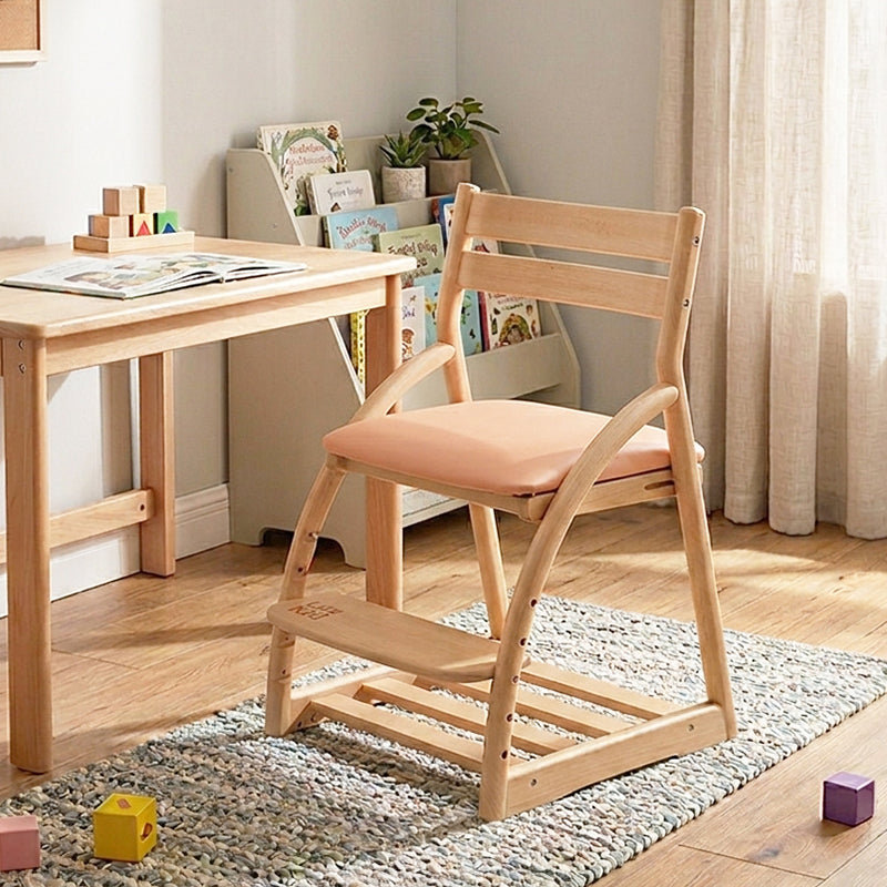 Modern Minimalist Solid Beech Wood Kids Study Chair - Adjustable Height Ergonomic Learning Chair With Footrest & Hidden Gravity Wheels