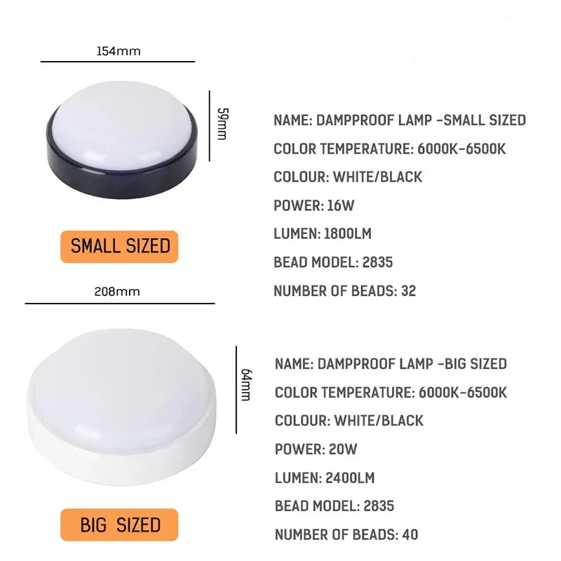 Round Waterproof Bathroom LED Ceiling Light