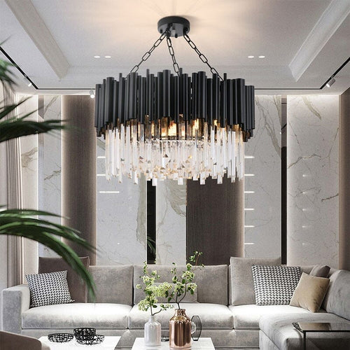 Black Tube Villa Round Crystal Chandelier Lamp