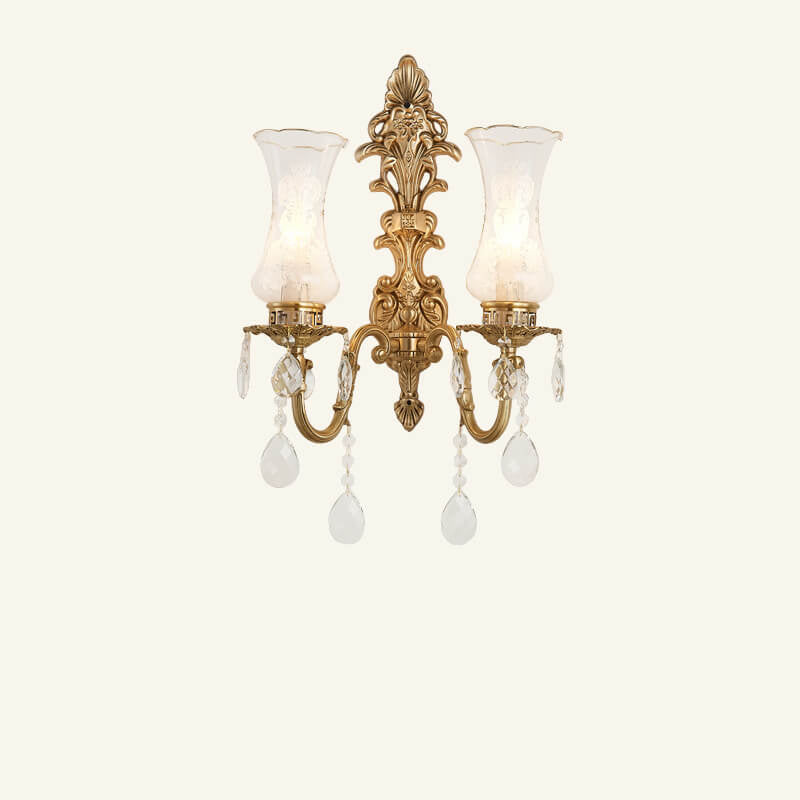 Traditional French Crystal Candelabra Brass 1/2 Light Wall Sconce Lamp
