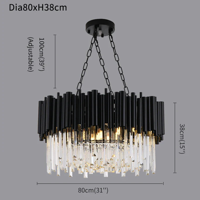 Black Tube Villa Round Crystal Chandelier Lamp