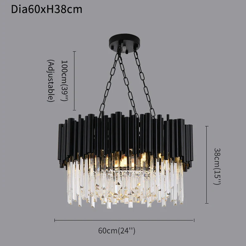Black Tube Villa Round Crystal Chandelier Lamp