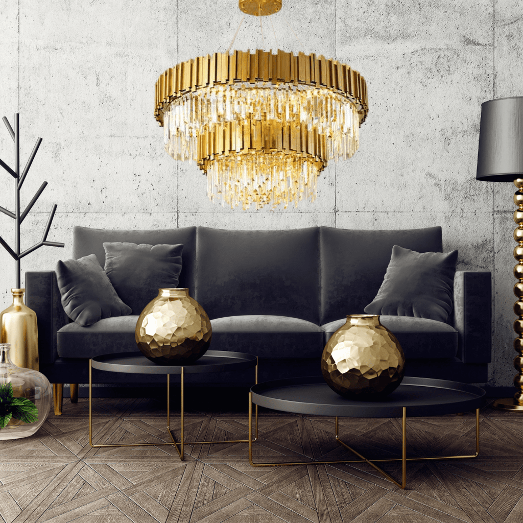 Stainless Steel Light Luxury Round Crystal Chandelier