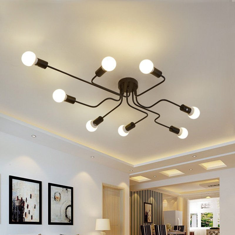 Retro Wrought Iron Multiple Rod Pole Chandelier